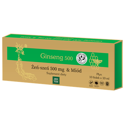 Ginseng 500 żeńszeń + miód 10x10ml fiolki (zielone) GINSENG POLAND