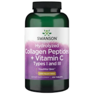 SWANSON Hydrolizowany kolagen typu I i III + witamina C 250 tabl.
