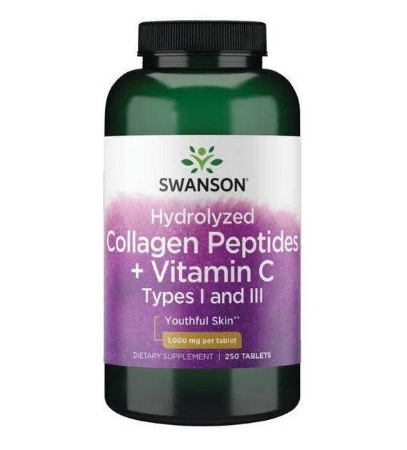 SWANSON Hydrolizowany kolagen typu I i III + witamina C 250 tabl.