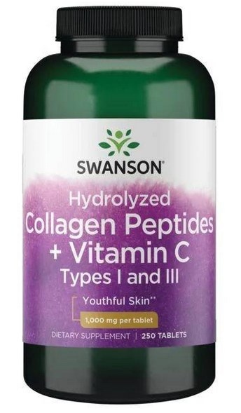 SWANSON Hydrolizowany kolagen typu I i III + witamina C 250 tabl.