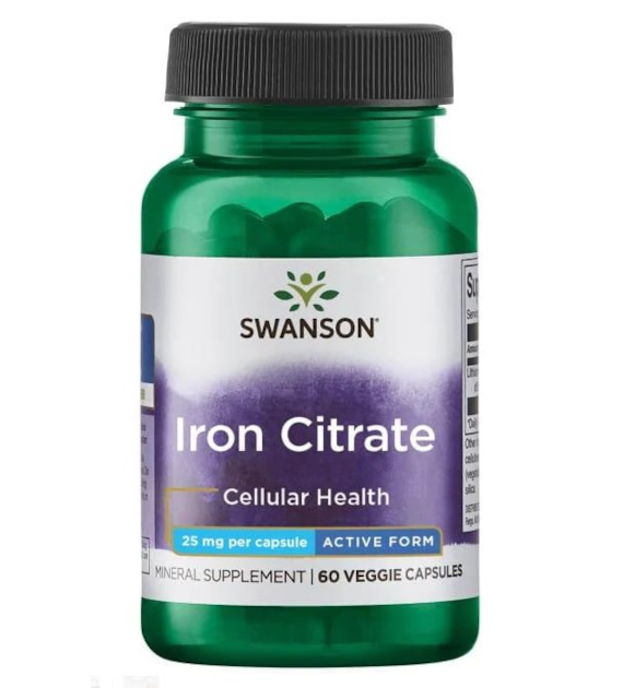 SWANSON Cytrynian Żelaza 25mg, 60 kaps.