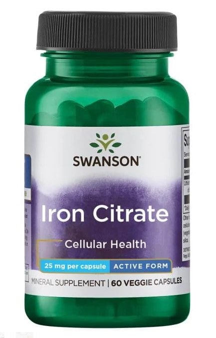 SWANSON Cytrynian Żelaza 25mg, 60 kaps.