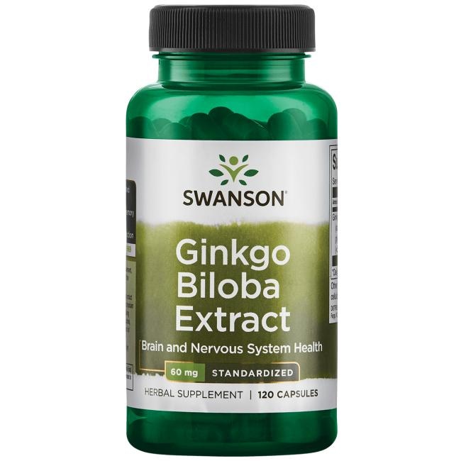SWANSON Ginkgo Biloba ekstrakt 60mg, 120 vcaps. - miłorząb japoński