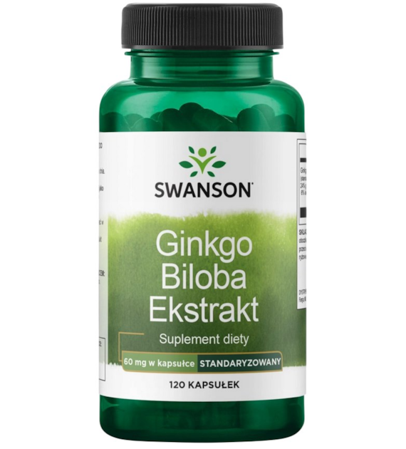 SWANSON Ginkgo Biloba ekstrakt 60mg, 120 vcaps. - miłorząb japoński