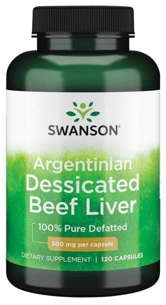 SWANSON Argentinian Dessicated Beef Liver 500mg, 120 kaps. - wątroba wołowa