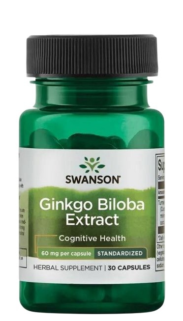 SWANSON Ginkgo Biloba ekstrakt 60mg, 30 vcaps. - miłorząb japoński