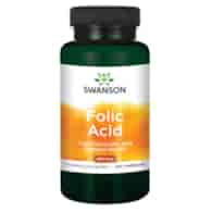 SWANSON Folic Acid 800mcg, 250kaps. - Kwas foliowy