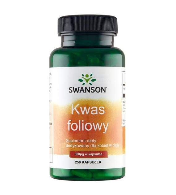 SWANSON Folic Acid 800mcg, 250kaps. - Kwas foliowy