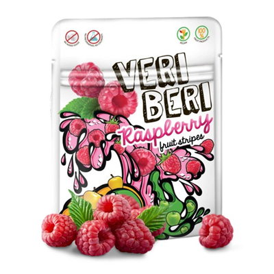 VERI BERI Żelki paski malinowe bez dodatku cukru bezglutenowe 50g