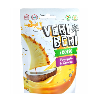 VERI BERI Żelki paski ananas i kokos bez dodatku cukru bezglutenowe 50g