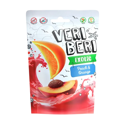 VERI BERI Żelki paski brzoskwinia i pomarańcza bez dodatku cukru bezglutenowe 50g