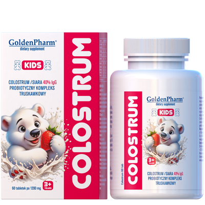 GOLDEN PHARM Colostrum kids 40% IgG truskawkowe 60 tabletek do ssania