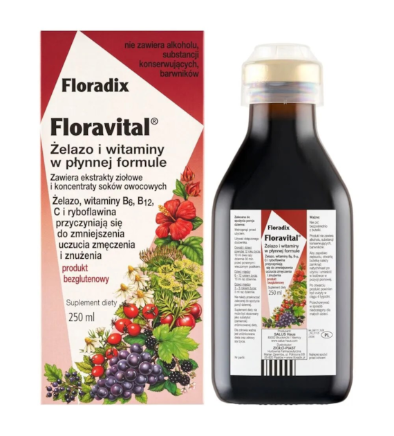 FLORADIX Floravital produkt bezglutenowy żelazo i witaminy płyn 250ml