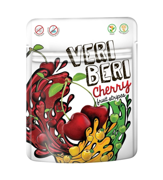 VERI BERI Żelki paski wiśniowe bez dodatku cukru bezglutenowe 50g