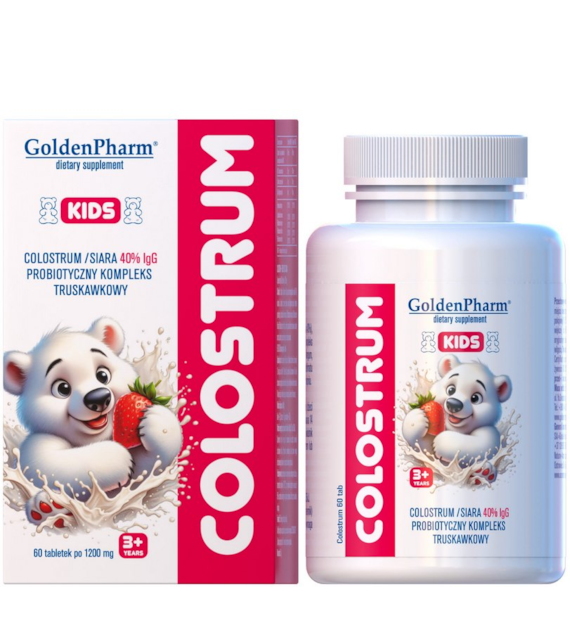 GOLDEN PHARM Colostrum kids 40% IgG truskawkowe 60 tabletek do ssania