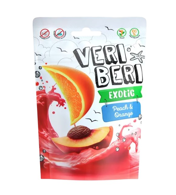 VERI BERI Żelki paski brzoskwinia i pomarańcza bez dodatku cukru bezglutenowe 50g