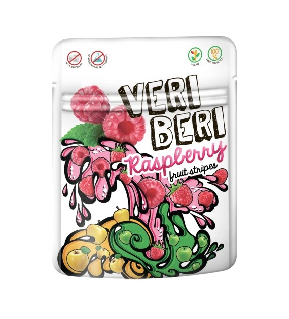 VERI BERI Żelki paski malinowe bez dodatku cukru bezglutenowe 50g