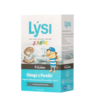 LYSI Junior Omega 3 perełki o smaku gumy balonowej 60 kapsułek