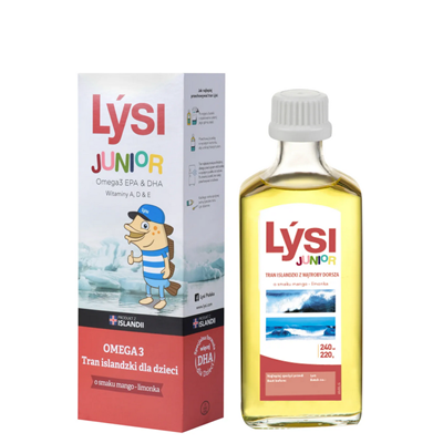 LYSI Tran islandzki dla dzieci o smaku mango-limonka 240ml