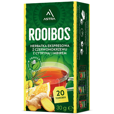 ROOIBOS herbatka z czerwonokrzewu z cytryną i imbirem 20*1,5g ASTRA