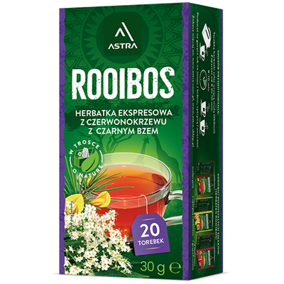 ROOIBOS herbatka z czerwonokrzewu z czarnym bzem 20*1,5g ASTRA