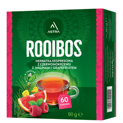 ROOIBOS herbatka z czerwonokrzewu z malinami i grapefruitem 60*1,5g ASTRA