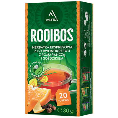 ROOIBOS herbatka z czerwonokrzewu z goździkiem i pomarańczą 20*1,5g ASTRA