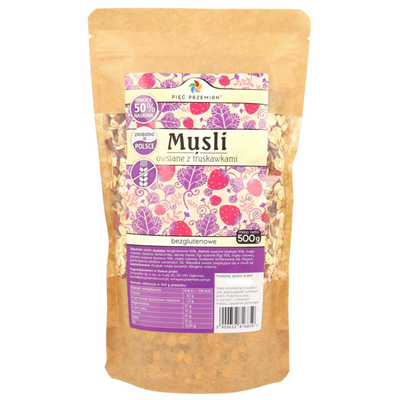 PIĘĆ PRZEMIAN Musli owsiane z truskawkami bezglutenowe 500g