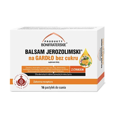 Balsam Jerozolimski na gardło bez cukru 16 pastylek do ssania PRODUKTY BONIFRATERSKIE