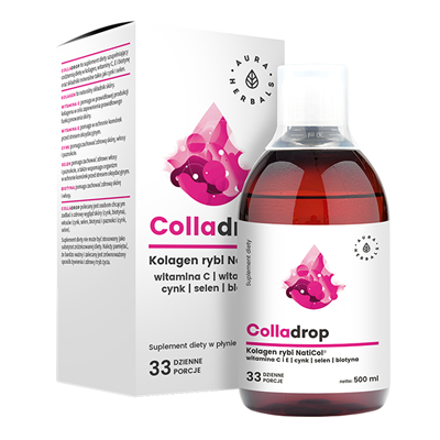 AURA HERBALS Colladrop NatiCol w płynie 500ml - Kolagen rybi + Witamina C, E, selen, cynk, biotyna