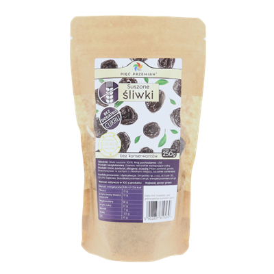 PIĘĆ PRZEMIAN Śliwki suszone bezglutenowe bez konserwantów 250g