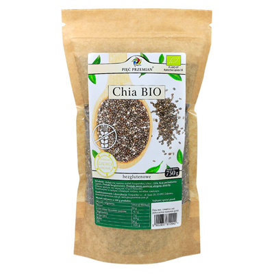 PIĘĆ PRZEMIAN Chia BIO 750g - nasiona szałwii hiszpańskiej bezglutenowe