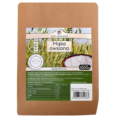 PIĘĆ PRZEMIAN Mąka owsiana bezglutenowa pełnoziarnista 1000g