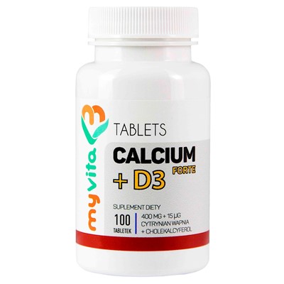 MyVita Calcium + D3 Forte 100tabl. - Cytrynian wapnia 400mg + D3 15mcg