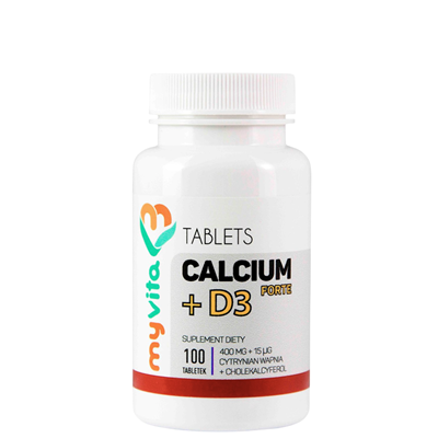 MyVita Calcium + D3 Forte 100tabl. - Cytrynian wapnia 400mg + D3 15mcg