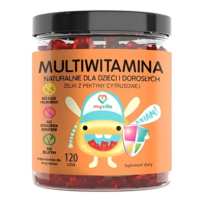 MyVita Żelki Multiwitamina 120 sztuk (dzieci i dorośli) - naturalne żelki z pektyny cytrusowej