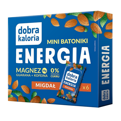DOBRA KALORIA Mini batoniki ENERGIA migdał + magnez, guarana, kofeina 6x17g KUBARA