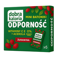 DOBRA KALORIA Mini batoniki ODPORNOŚĆ żurawina + wit. C, E, acerola 6x17g KUBARA