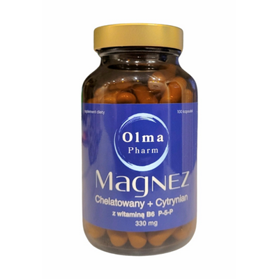 OLMA PHARM Magnez Chelatowany + Cytrynian z wit. B6 P-5-P 100 kaps.