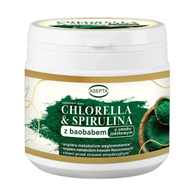 ASEPTA Chlorella & spirulina z baobabem o smaku jabłkowym 150g