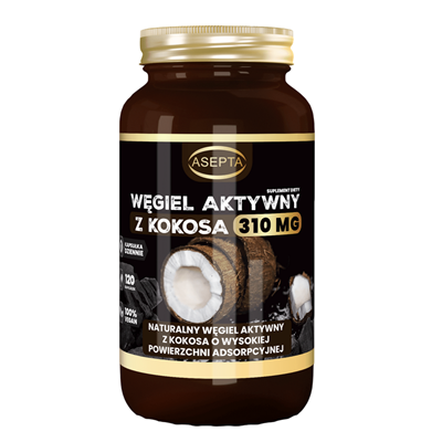 ASEPTA Węgiel aktywny z kokosa 310mg, 120 kaps.