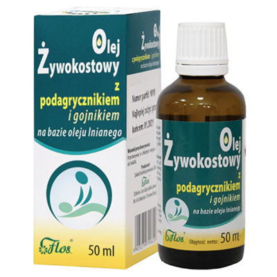 Olej żywokostowy z podagrycznikiem i gojnikiem na bazie oleju lnianego 50ml FLOS