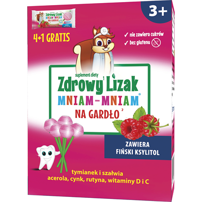 Zdrowy lizak Mniam-Mniam bez cukru na gardło 4+1 gratis STARPHARMA