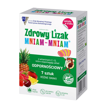 Zdrowy lizak Mniam-Mniam bez cukru różne smaki 7 sztuk + naklejka STARPHARMA