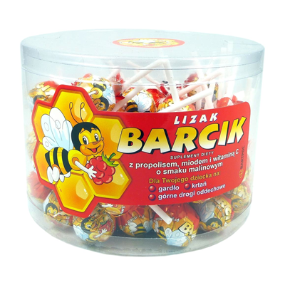 BARTPOL Lizak Barcik z propolisem, miodem i witaminą C o smaku malinowym 60szt. TUBA