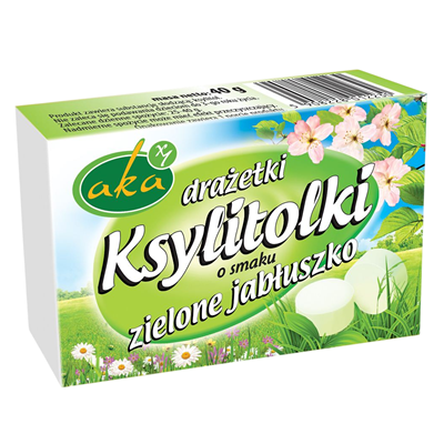 Ksylitolki drażetki pudrowe zielone jabłuszko 40g b/c AKA