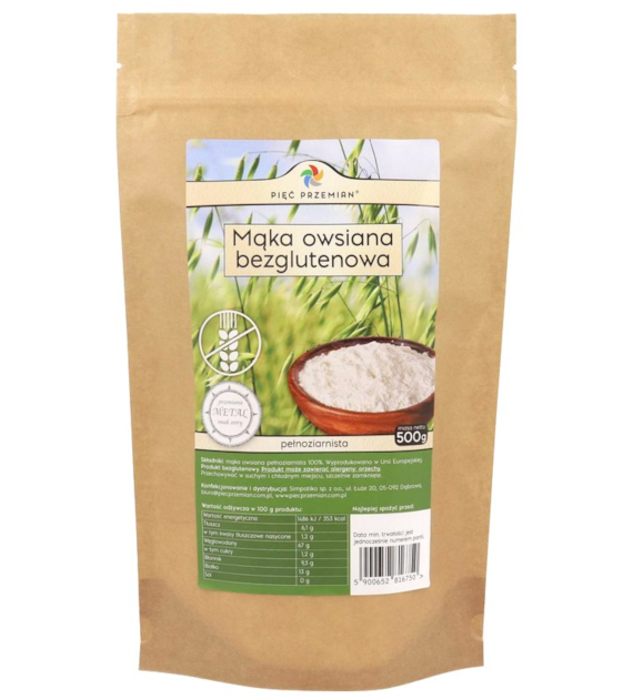 PIĘĆ PRZEMIAN Mąka owsiana bezglutenowa pełnoziarnista 500g