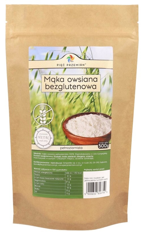 PIĘĆ PRZEMIAN Mąka owsiana bezglutenowa pełnoziarnista 500g