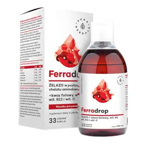 AURA HERBALS FerraDrop w płynie 500ml - żelazo + kwas foliowy