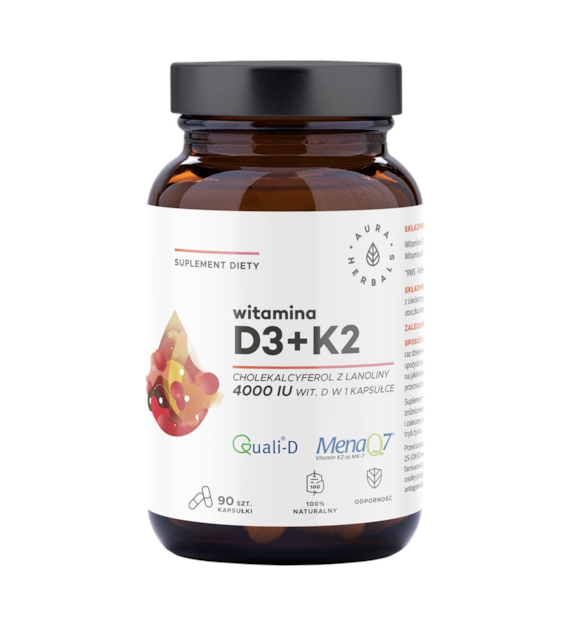 AURA HERBALS Witamina D3 + K2 90 kaps. (4000IU + 100mcg)